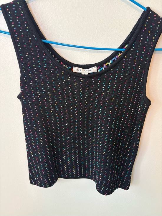 St. John Tops - St. John Black Tank with Rainbow Heart Dot Knit